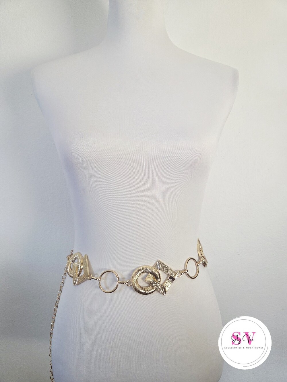 Gold Square and Round Ring Buckle Chain Belt